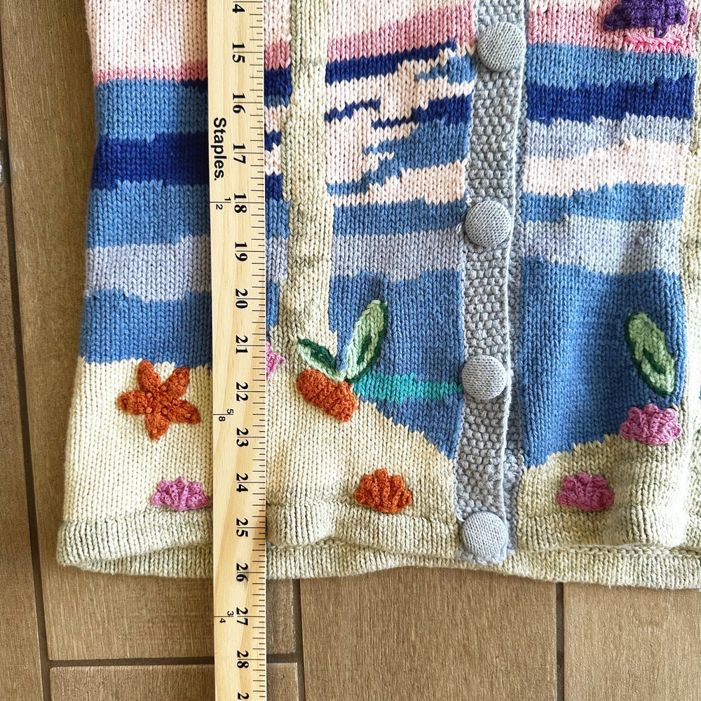 VTG Storybook Knits Cardigan Small Novelty Beach Tropical Coastal 3D Crochet - Picture 9 of 11